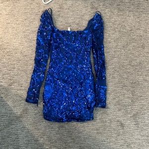 Lucy in the sky Giulia Sparkling Square Neck Dress in Royal Blue Sequins